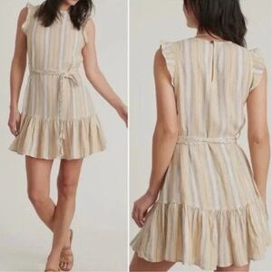 NWT Marine Layer | Women’s Tan/Multi Striped Cap Sleeve Linen Blend Mini Dress S